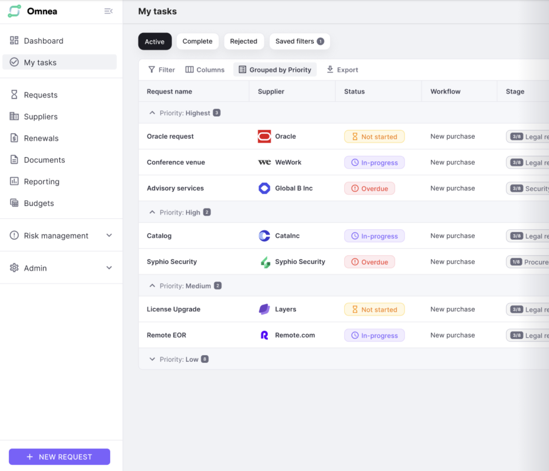 Omnea approval workflow task board